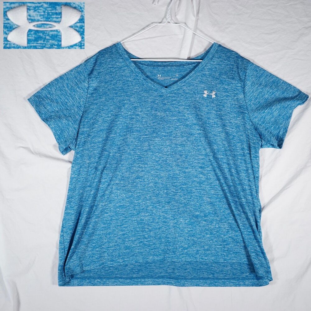 Under Armour UA Tech Twist Short Sleeve V-Neck T-Shirt Blue Heathered Women's 1X